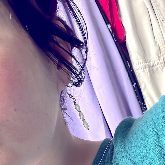 New Lovely Authentic Freshwater Pearls Polished Silver White Rice Pearls Earring - Picture 8 of 15